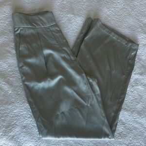 Abercrombie Satin High-Waist Wide-Leg Pants - Sage Green